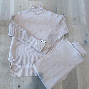 Cozy Neutral Knit Lounge Set – Sweater & Wide Leg Pant. Size Medium